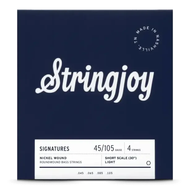 Stringjoy Light Gauge (45-105) 4 String Short Scale Nickel Wound Bass Guitar Strings