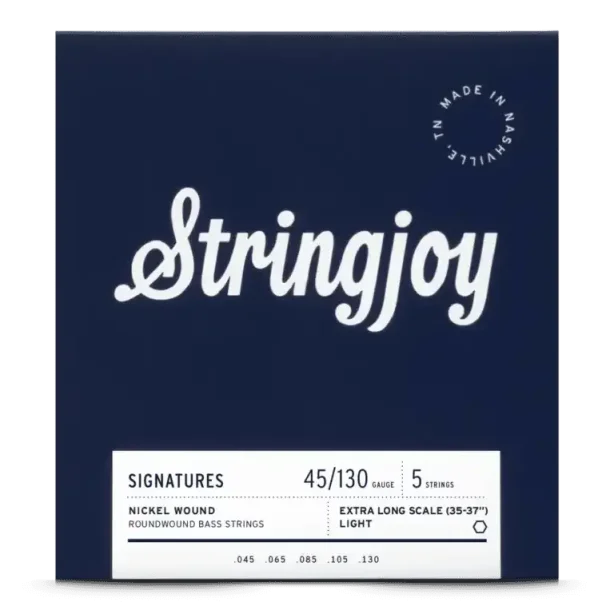 Stringjoy Light Gauge (45-130) 5 String Extra Long Scale Nickel Wound Bass Guitar Strings