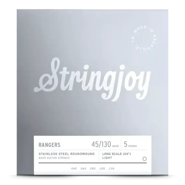 Stringjoy Rangers | Light Gauge (45-130) 5 String Long Scale Stainless Steel Bass Guitar Strings