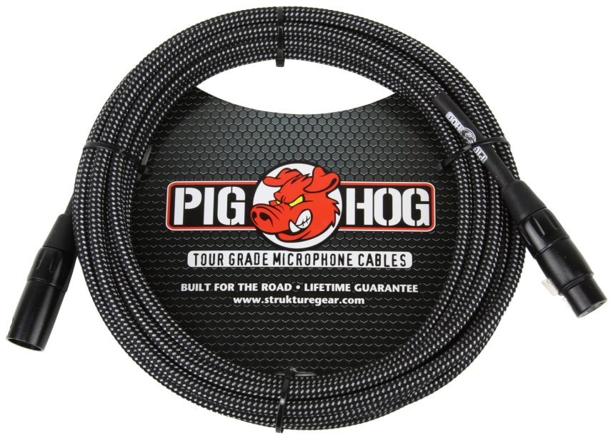Pig Hog Black &amp; White Woven Mic Cable, 20ft XLR