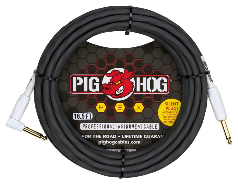 Pig Hog Hex Series Silent Cable 18.6 ft Grey, Right Angle