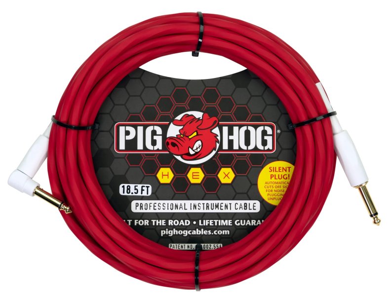 Pig Hog Hex Series Silent Cable 18.6 ft Candy Apple Red, Right Angle