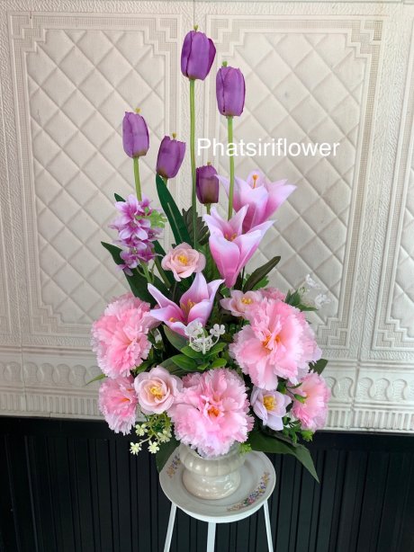 แจกันดอกไม้ประดิษฐ์ โทนชมพูอ่อน