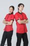 เสื้อพนักงานเสิร์ฟ เสื้อเสิร์ฟ เสื้อเชิ้ต เสื้อฟอร์ม เสื้อพนักงานต้อนรับ ชุดพนักงานเสิร์ฟ คอจีน สีแดงกุ๊นดำ (SHI1103)