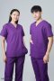 ชุดสครับ ชุดพยาบาล คอวี สีม่วงเข้ม (เสื้อ+กางเกง) (HPG0159)