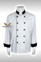 เสื้อกุ๊ก เสื้อเชฟ ชุดเชฟ เสื้อพ่อครัว แขนยาว สีขาว ปกดำ กุ๊นดำ (FSS0302)