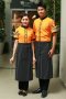 เสื้อพนักงานเสิร์ฟ เสื้อเสิร์ฟ เสื้อเชิ้ต เสื้อฟอร์ม เสื้อพนักงานต้อนรับ ชุดพนักงานเสิร์ฟ คอจีน สีส้มกุ๊นดำ (SHI1101)