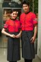 เสื้อพนักงานเสิร์ฟ เสื้อเสิร์ฟ เสื้อเชิ้ต เสื้อฟอร์ม เสื้อพนักงานต้อนรับ ชุดพนักงานเสิร์ฟ คอจีน สีแดงกุ๊นดำ (SHI1103)