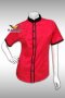 เสื้อพนักงานเสิร์ฟ เสื้อเสิร์ฟ เสื้อเชิ้ต เสื้อฟอร์ม เสื้อพนักงานต้อนรับ ชุดพนักงานเสิร์ฟ คอจีน สีแดงกุ๊นดำ (SHI1103)