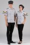 Grey Stripe Double Row Buttons Waiter & Waitress Shirt