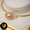 กำไลข้อมือมุกเม็ดเดี่ยว จุกห่วงคู่ มุก Ripple Pearl สีพีชเชอร์รี่ / B477