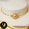 สร้อยข้อมือมุกเม็ดเดี่ยว คั่นล็อคบอลซิลิโคนคู่ มุก South Sea สีทองเข้ม Deep Gold ทรง Semi-round ขนาด 10 mm เกรด AA สร้อยหัวเข็มและล็อคบอลเงินแท้ 92.5 ชุบทอง / B462