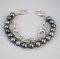 Approx. 7.0-8.0 mm, Tahitian Pearl, Pearl and Chain Double Strand Bracelet