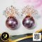ต่างหูบันยันทรี ห้อยไข่มุก Edison สายพันธุ์น้ำจืดคัดเกรด สีม่วง Auro Neptune (Trade Term) ทรงเกือบกลม ขนาดจัมโบ้ 12.0 mm เกรด AA+ ตัวเรือนต่างหูบันยันทรี วัสดุเงินแท้ 925 ชุบสี Rose Gold ประดับพลอยแท้ White Topaz / 27.3.65