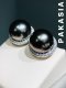 10.8 mm and 10.9 mm, Tahitian Pearl, Stud Pearl Earrings with Halo Diamond Jacket