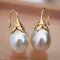 Approx. 12.0 -14.0 mm, Gold South Sea Pearl, Fish Hooks Flower Cap Pearl Earrings