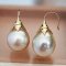 Approx. 12.0 -14.0 mm, Gold South Sea Pearl, Fish Hooks Flower Cap Pearl Earrings