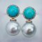 14.07-14.16, White South Sea Pearl, Stud Turquoise Dangle Pearl Earrings