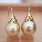 Approx. 13.0 -14.0 mm, Gold South Sea Pearl, Fish Hooks Flower Cap Pearl Earrings