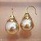 Approx. 13.0 -14.0 mm, Gold South Sea Pearl, Fish Hooks Flower Cap Pearl Earrings