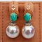 Approx. 13.0 mm, Gold South Sea Pearl, Stud Turquoise Dangle Pearl Earrings