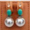 Approx. 13.0 mm, Gold South Sea Pearl, Stud Turquoise Dangle Pearl Earrings