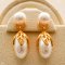 Approx. 6.0 mm, Freshwater Pearl, Leaf Cap Pearl Jacket Stud Earrings