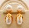 Approx. 6.0 mm, Freshwater Pearl, Leaf Cap Pearl Jacket Stud Earrings