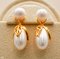 Approx. 6.0 mm, Freshwater Pearl, Leaf Cap Pearl Jacket Stud Earrings