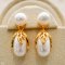 Approx. 6.0 mm, Freshwater Pearl, Leaf Cap Pearl Jacket Stud Earrings