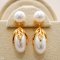 Approx. 6.0 mm, Freshwater Pearl, Leaf Cap Pearl Jacket Stud Earrings