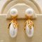 Approx. 6.0 mm, Freshwater Pearl, Leaf Cap Pearl Jacket Stud Earrings