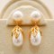 Approx. 6.0 mm, Freshwater Pearl, Leaf Cap Pearl Jacket Stud Earrings