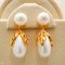 Approx. 6.0 mm, Freshwater Pearl, Leaf Cap Pearl Jacket Stud Earrings