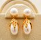 Approx. 6.0 mm, Freshwater Pearl, Leaf Cap Pearl Jacket Stud Earrings