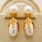 Approx. 6.0 mm, Freshwater Pearl, Leaf Cap Pearl Jacket Stud Earrings