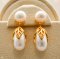 Approx. 6.0 mm, Freshwater Pearl, Leaf Cap Pearl Jacket Stud Earrings