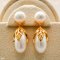 Approx. 6.0 mm, Freshwater Pearl, Leaf Cap Pearl Jacket Stud Earrings