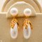 Approx. 6.0 mm, Freshwater Pearl, Leaf Cap Pearl Jacket Stud Earrings