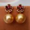 Approx. 13.0 -14.0 mm, Gold South Sea Pearl, Garnet Flower Dangle Pearl Jacket Stud Earrings