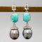 Approx. 8.0 - 9.0 mm, Tahitian Pearl, Stud Turquoise Dangle Pearl Earrings