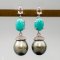 Approx. 8.0 - 9.0 mm, Tahitian Pearl, Stud Turquoise Dangle Pearl Earrings