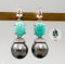 Approx. 8.0 - 9.0 mm, Tahitian Pearl, Stud Turquoise Dangle Pearl Earrings