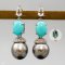 Approx. 8.0 - 9.0 mm, Tahitian Pearl, Stud Turquoise Dangle Pearl Earrings