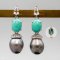 Approx. 8.0 - 9.0 mm, Tahitian Pearl, Stud Turquoise Dangle Pearl Earrings