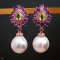 Approx. 13.0-14.0 mm, White South Sea Pearl, Drop Gems Flame Jacket Pearl Earrings