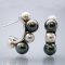 Approx. 5.0 -7.0 mm, Akoya Pearl and Tahitian Pearl, Alternating Sizes Pearl Row Stud Earrings