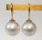 12.77-12.78 mm, White South Sea Pearl, Fish Hooks Coin Cap Diamond Earrings