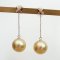 12.01-12.06 mm, Gold South Sea Pearl, X - Cross Diamond Dangle Chain Pearl Earrings