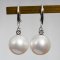 13.16 - 13.35 mm, White South Sea Pearl, Diamond Fish Hooks Pearl Earrings